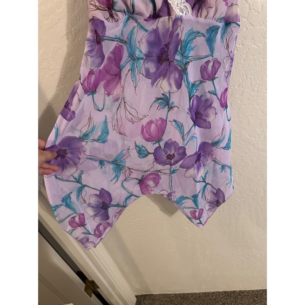 Y Vintage Sunny USA Purple Floral Whimsical Asymmetrical Top - Picture 3 of 8